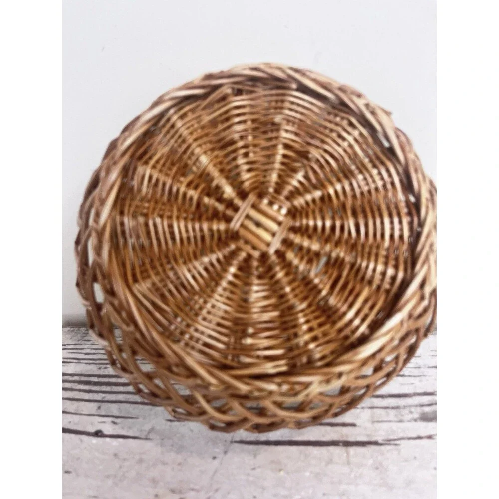 Vintage Ornate High Angled Woven Weaved Wicker Rattan Basket Country Home